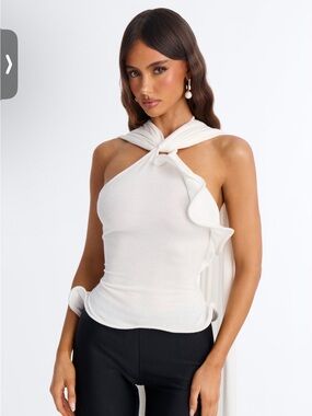 Twist Halter Scarf Top in Cream